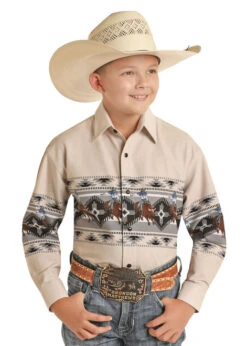 Panhandle Boys Border Print Snap Shirt